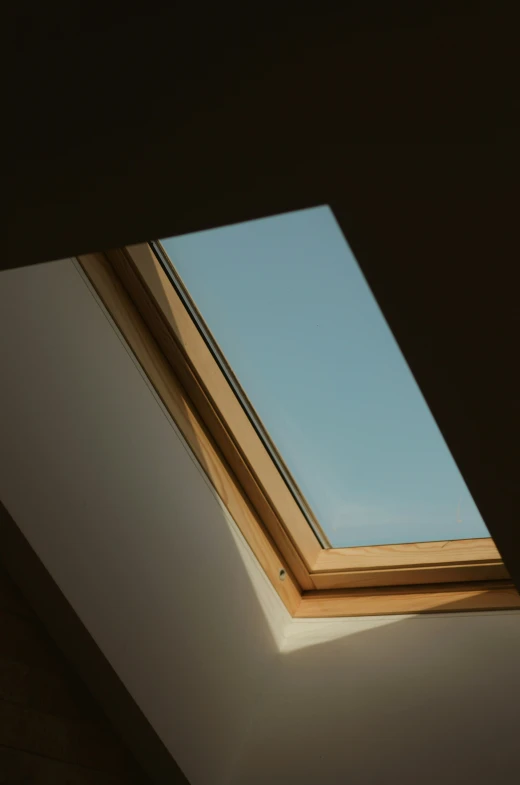 looking up into a skylight from a bathroom