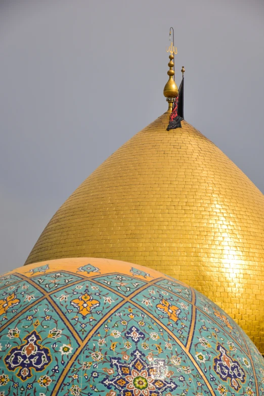 the intricately designed and gilded dome of the mosque is also visible