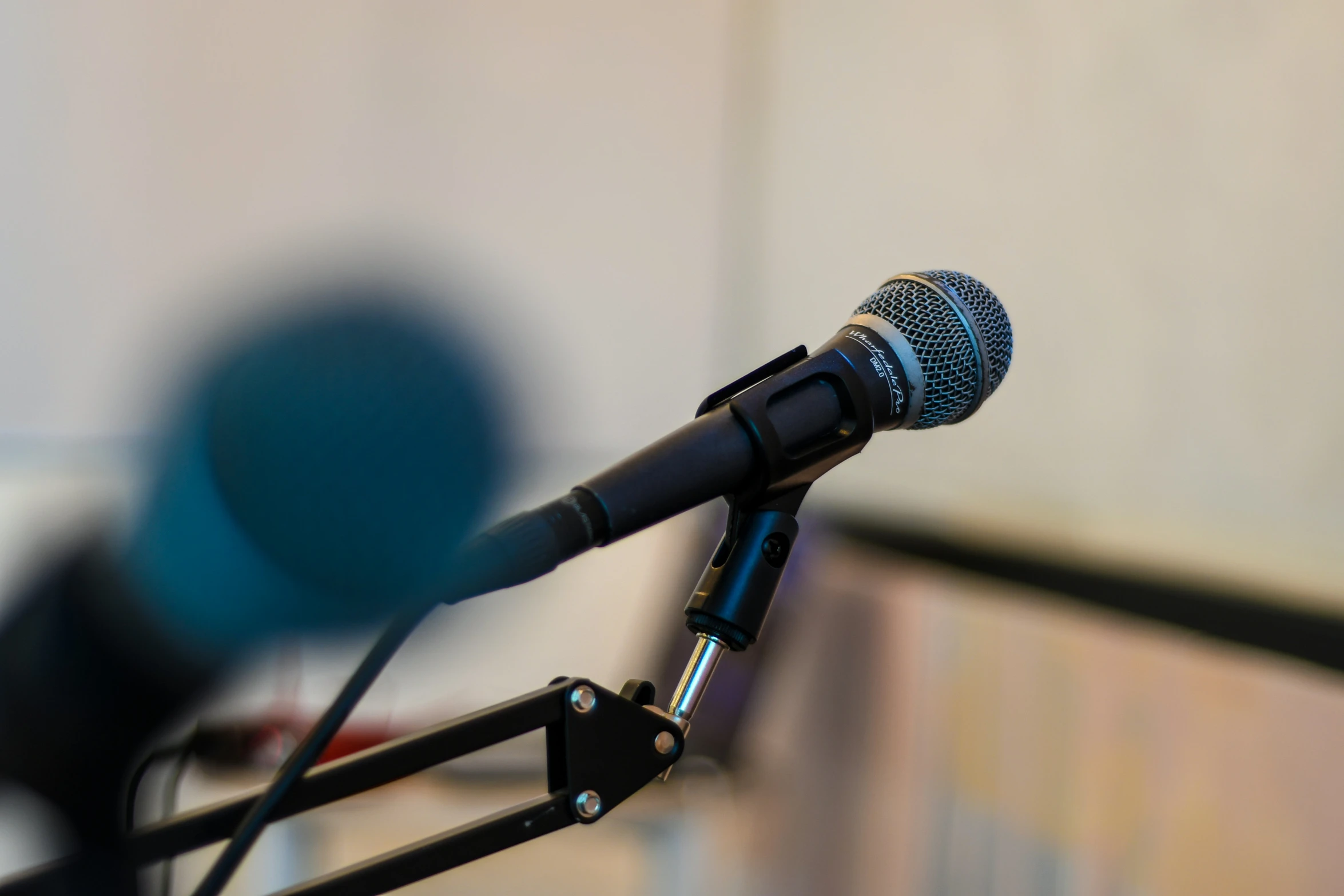 an up - close view of an indoor microphone