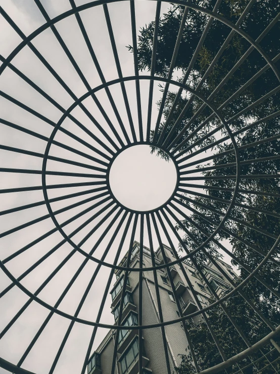 a view from under the canopy of a building