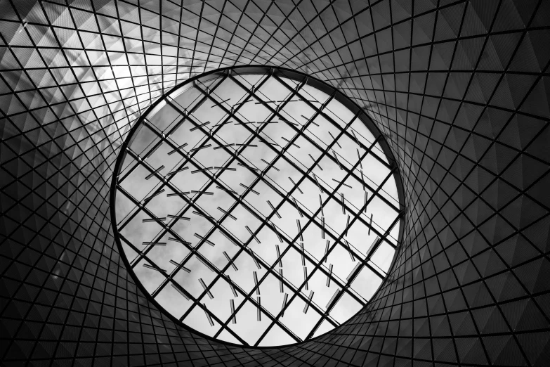 view up through the glass inside a building