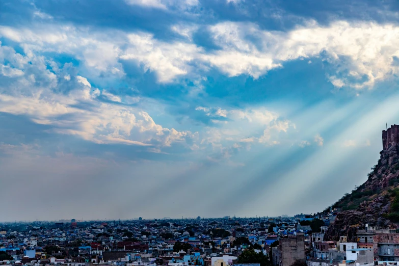 sunbeams coming down on the rocky terrain