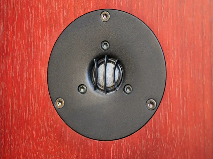 a wood door with a metal handle on the wooden door