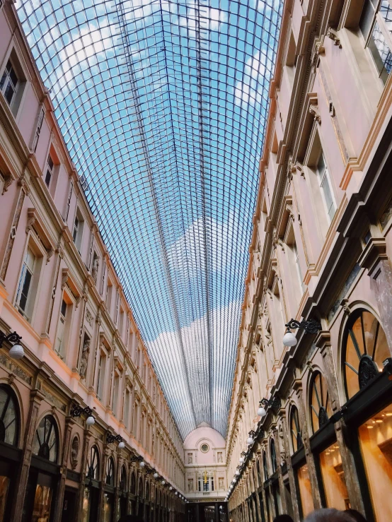 looking up into the ceiling of a building