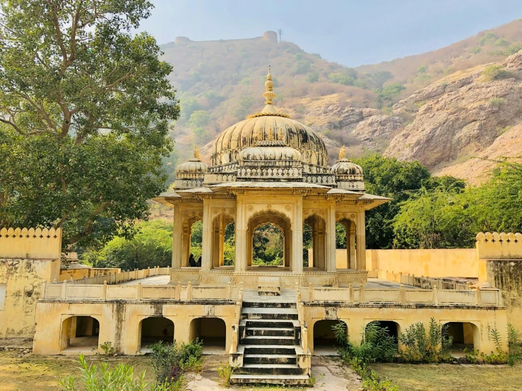 a building has a small gazebo in front of it