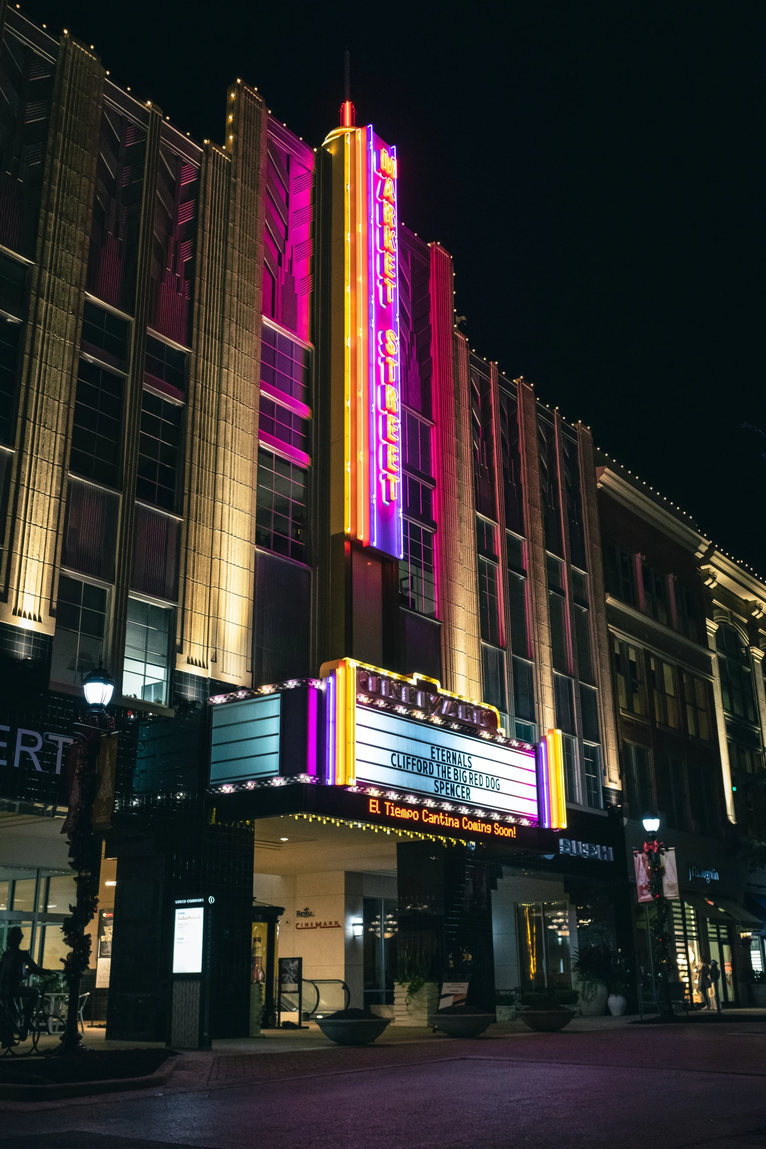 a building lit up with many colored lights