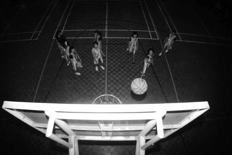 people playing basketball on a court from above