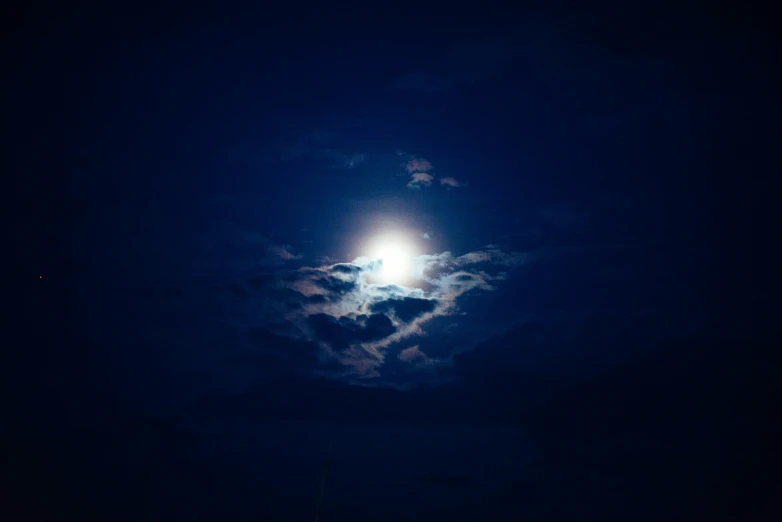 a full moon surrounded by clouds on a dark sky