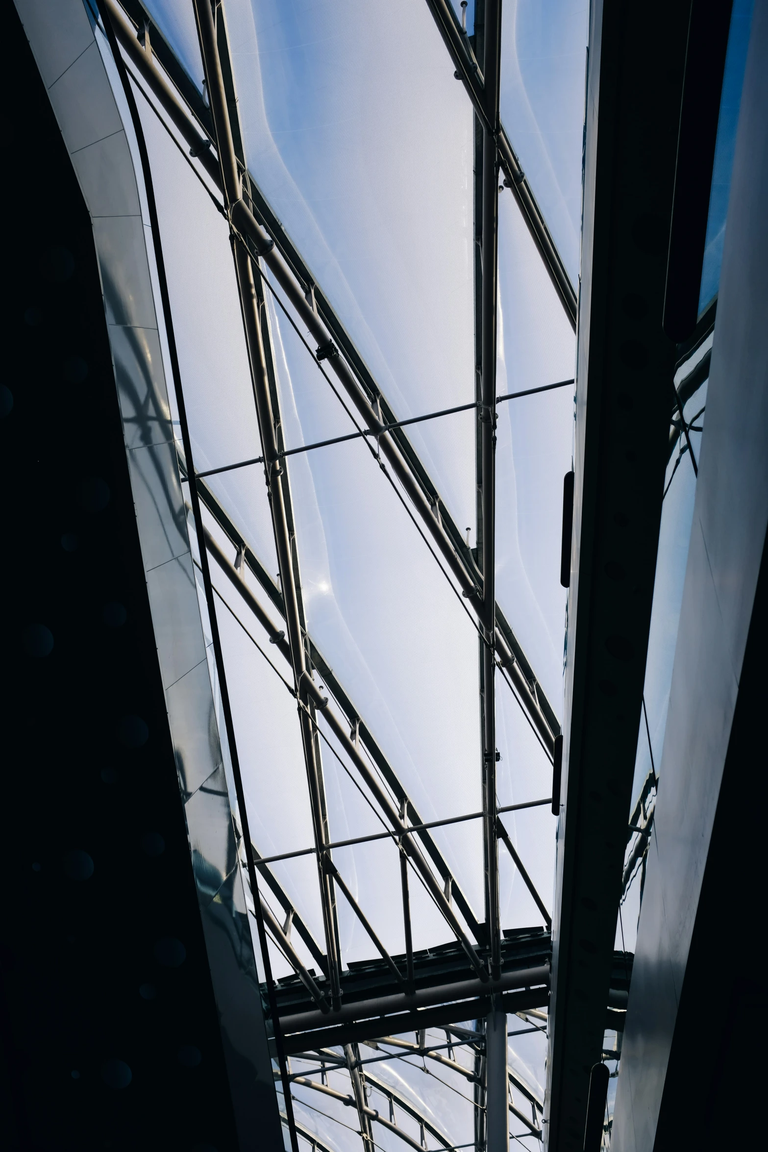 the interior of a building is covered in light