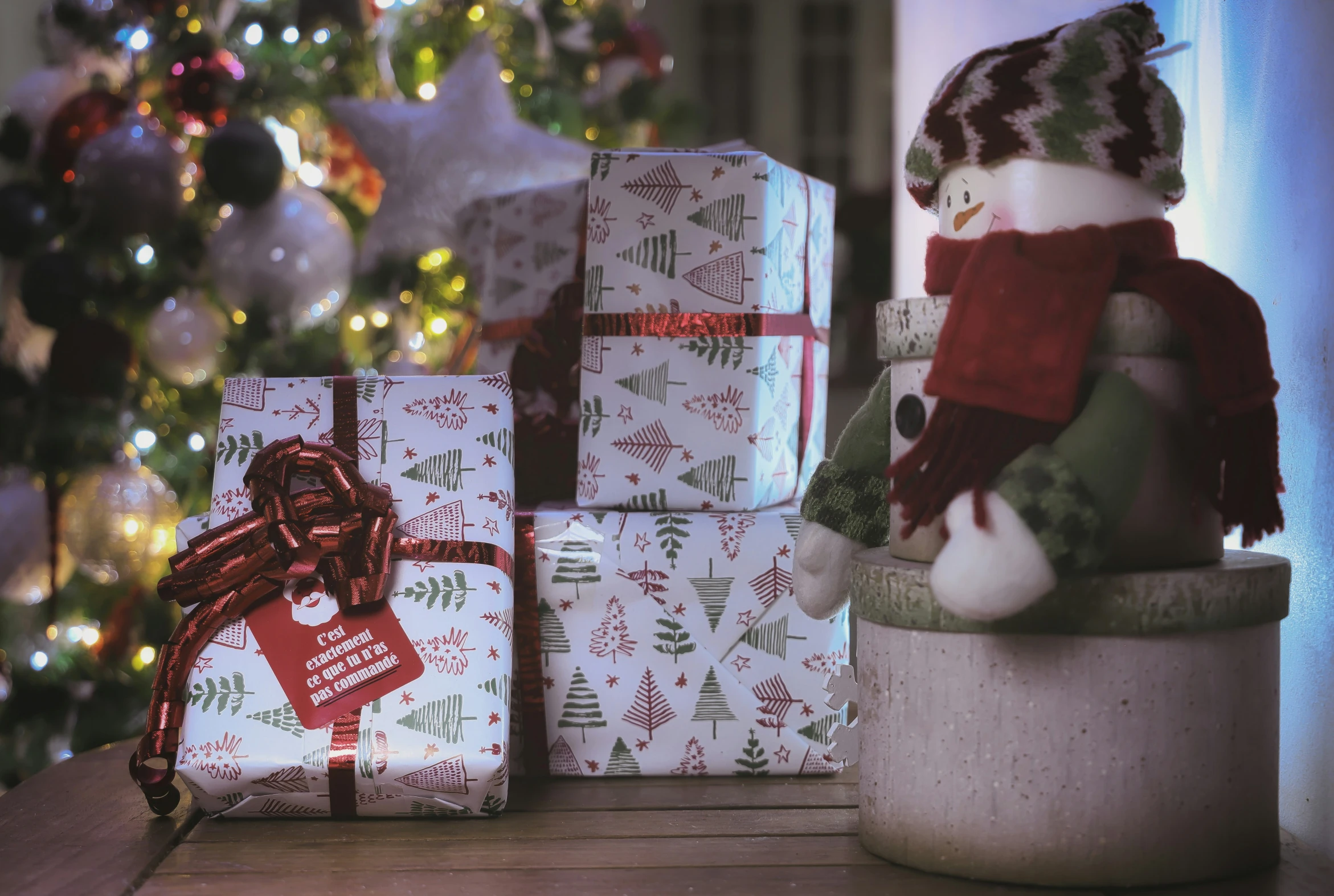 presents and santa claus on a holiday table