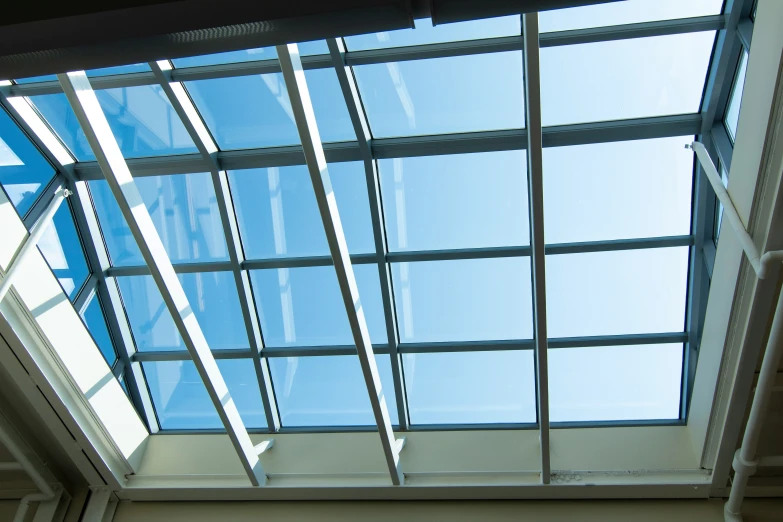 a skylight inside an office building shows it's light