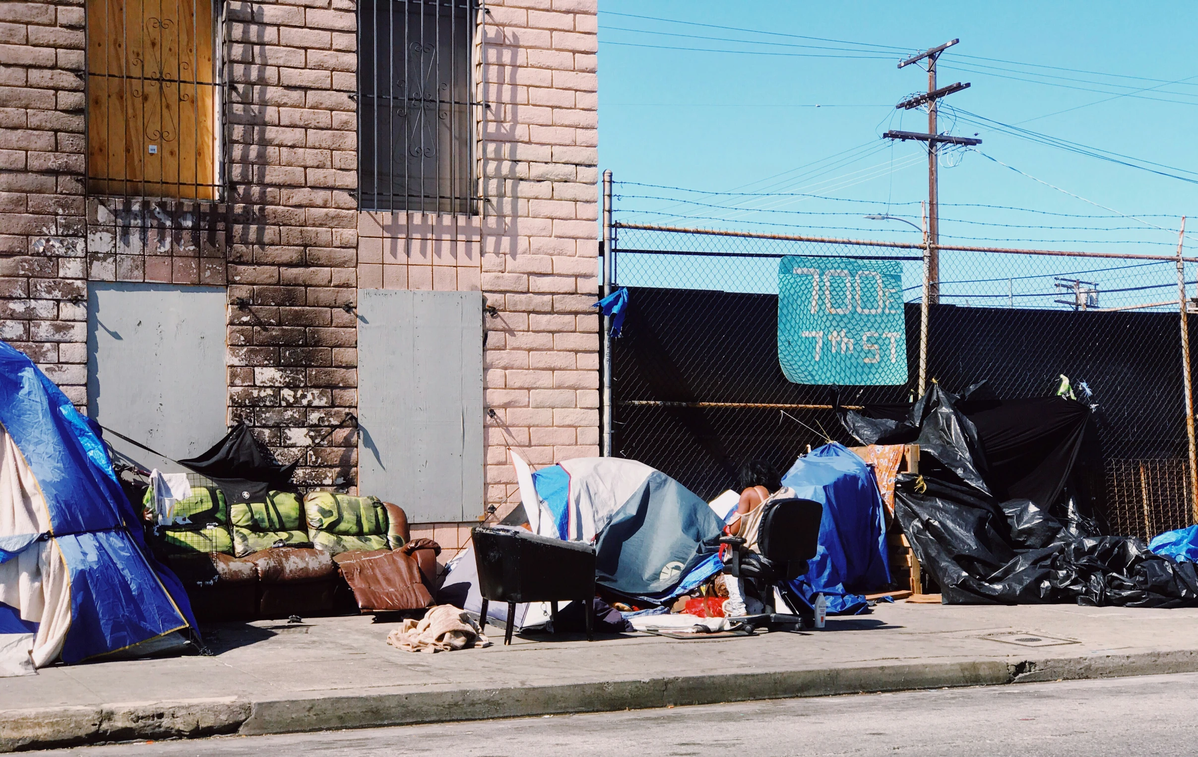 several tents and some buildings near each other