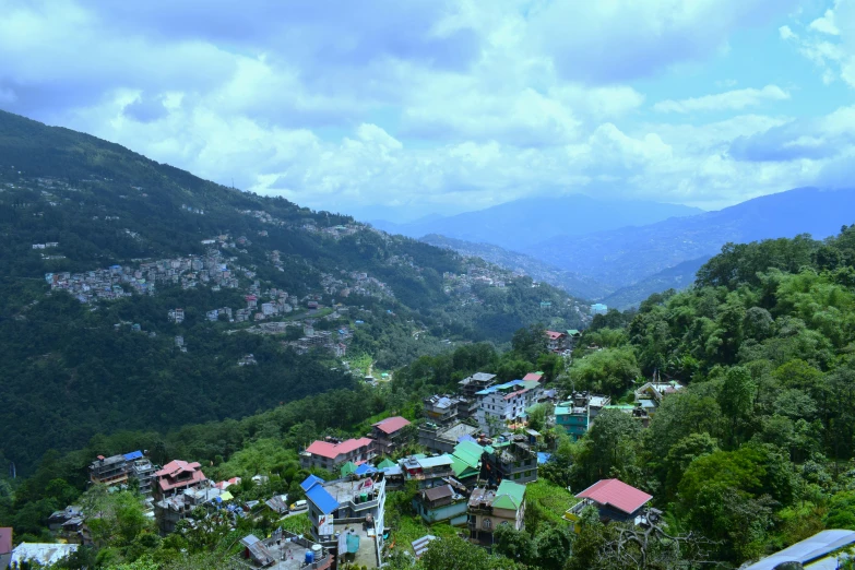 a scenic picture of an elevated town in the mountains