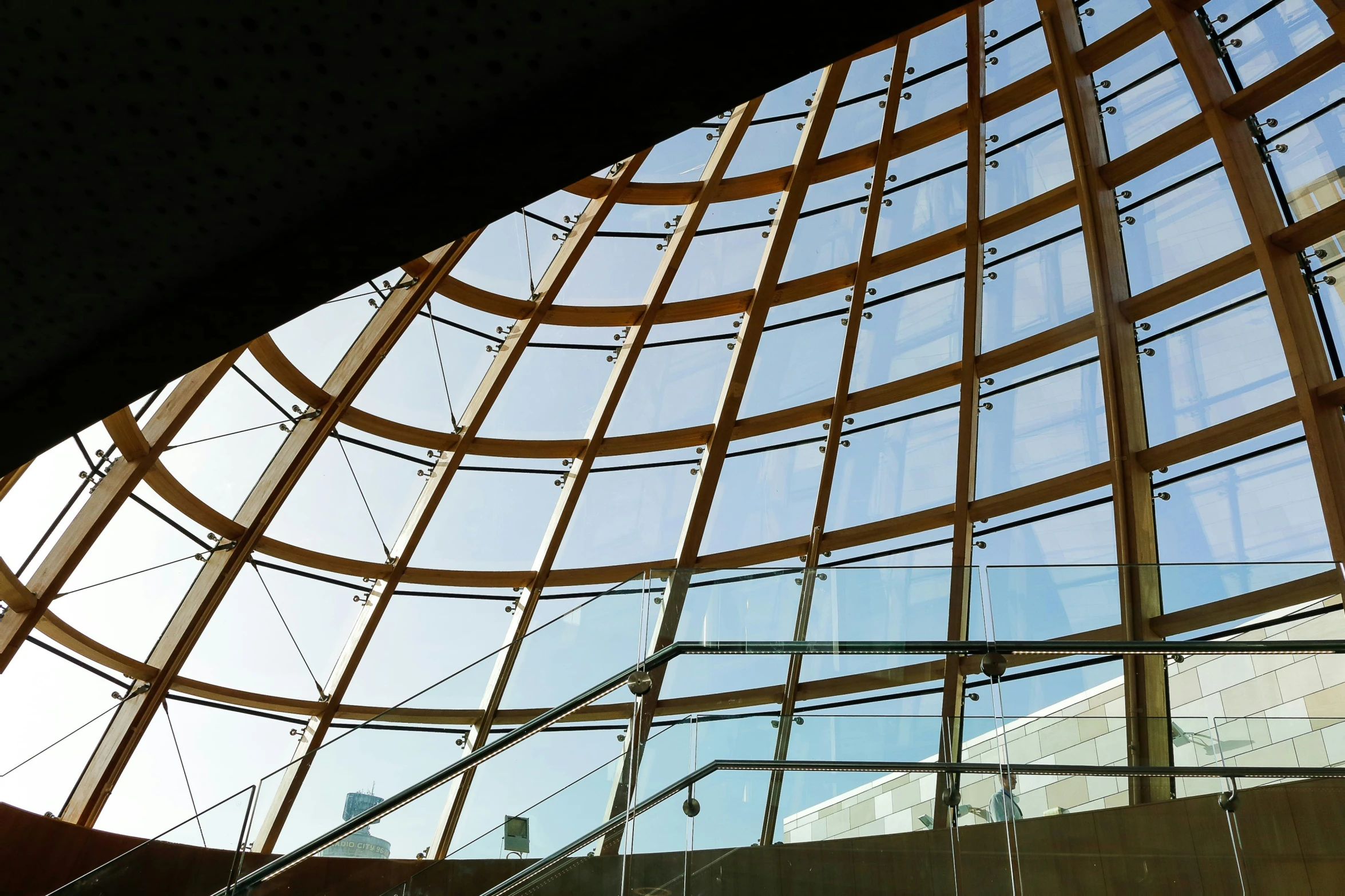 an ornate design on a glass building roof