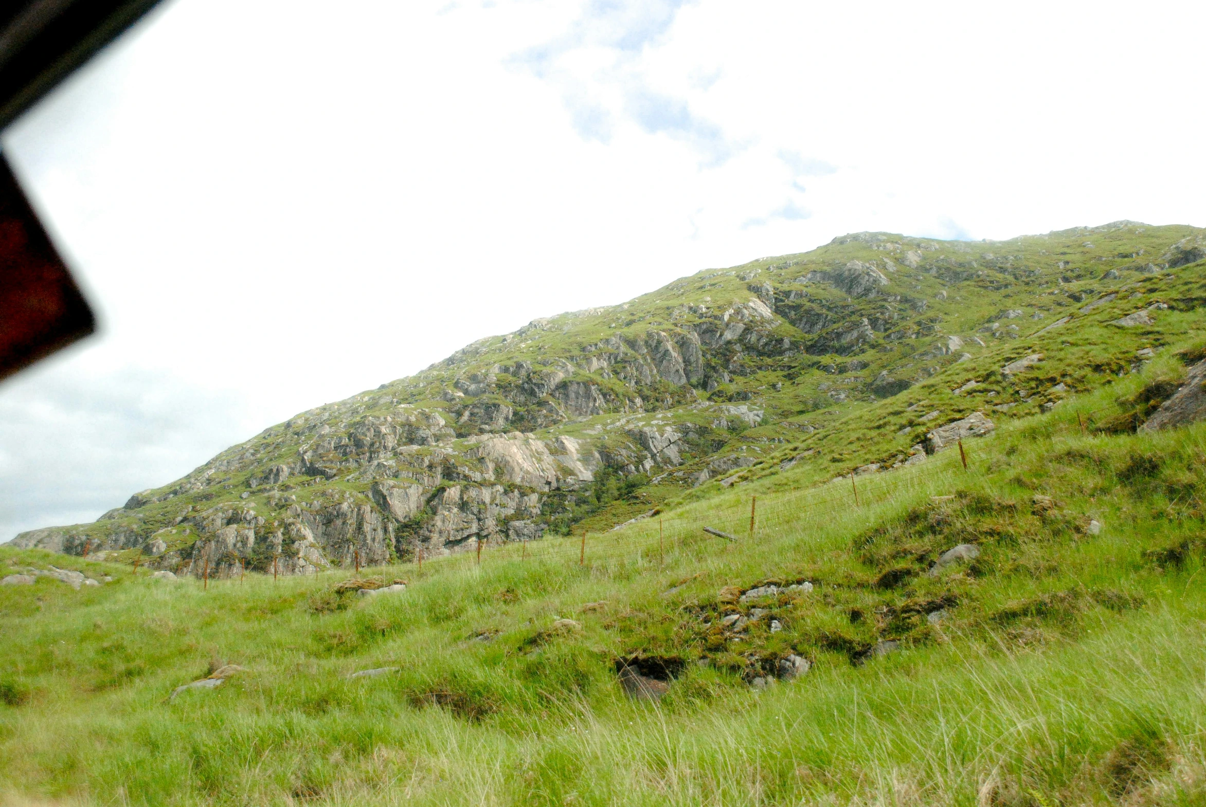 some very big hills with some flowers on the side