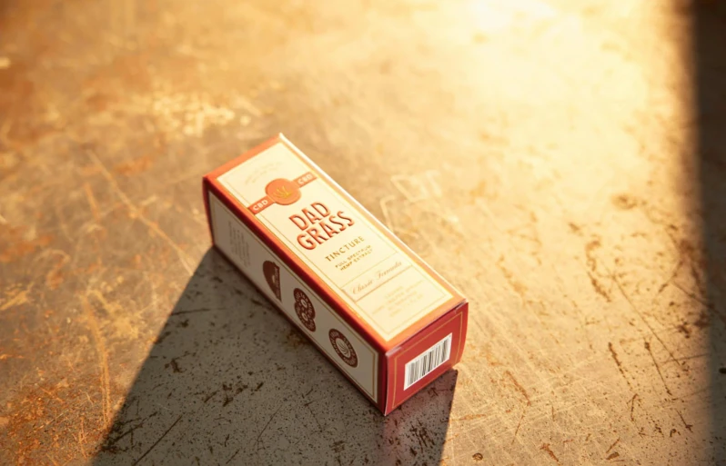 an orange and brown box with a cigarette on the floor