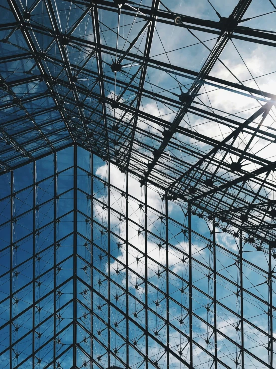 a glass structure sits high in the sky