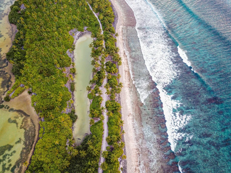 the ocean and land along an aerial view