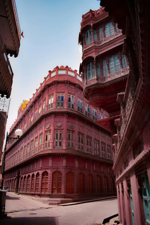 some red and grey buildings are shown here