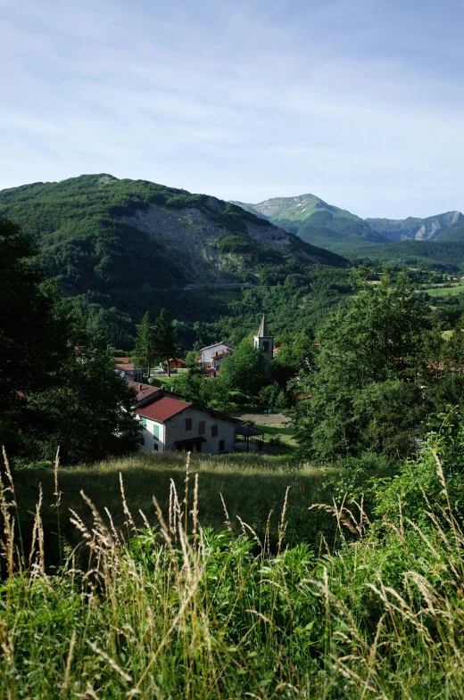 a view of the mountain valley and the houses of the village