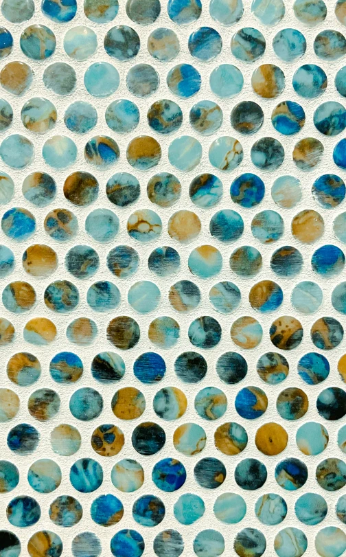 an abstract painting with a lot of small blue circles on it
