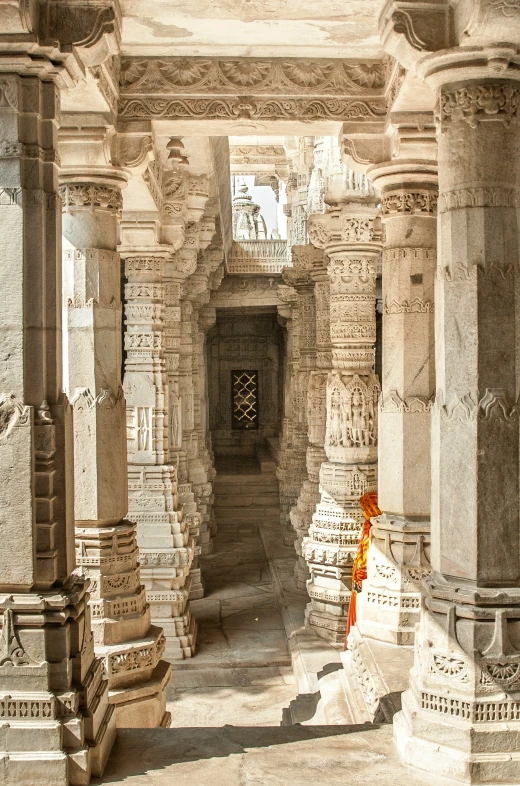 there are many large, stone sculptures on the inside of the building