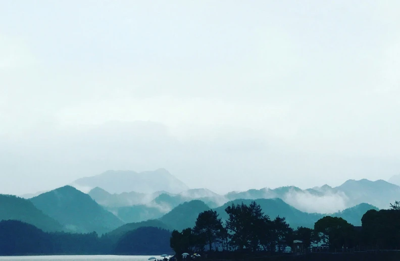 a plane flies near some hills with trees