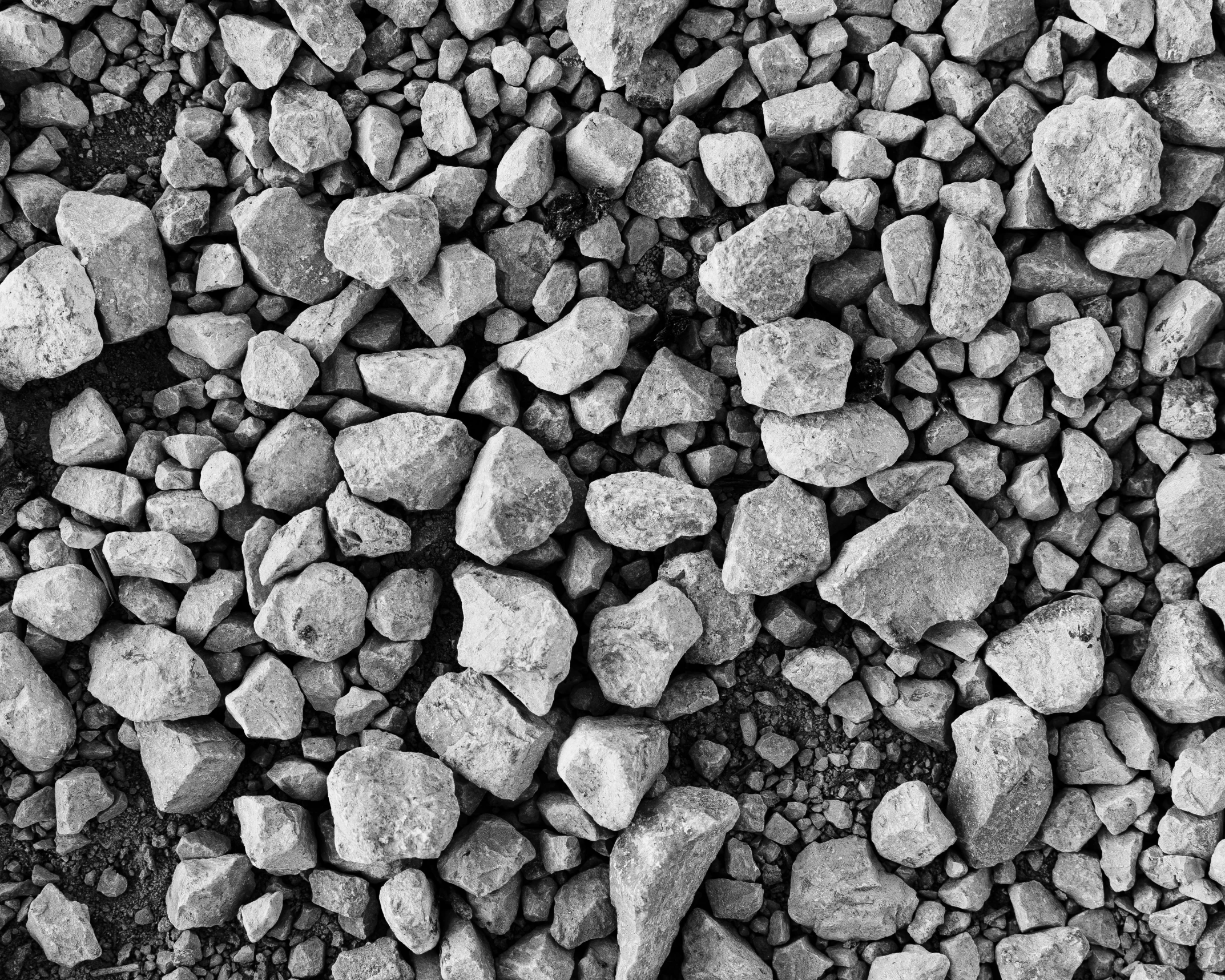 several different types of rocks in a black and white po