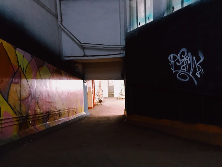 an overhead view of a wall with a graffiti painted on it