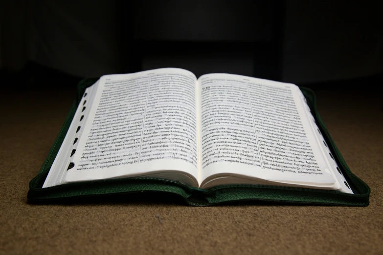 an open book on a brown background with only one page visible