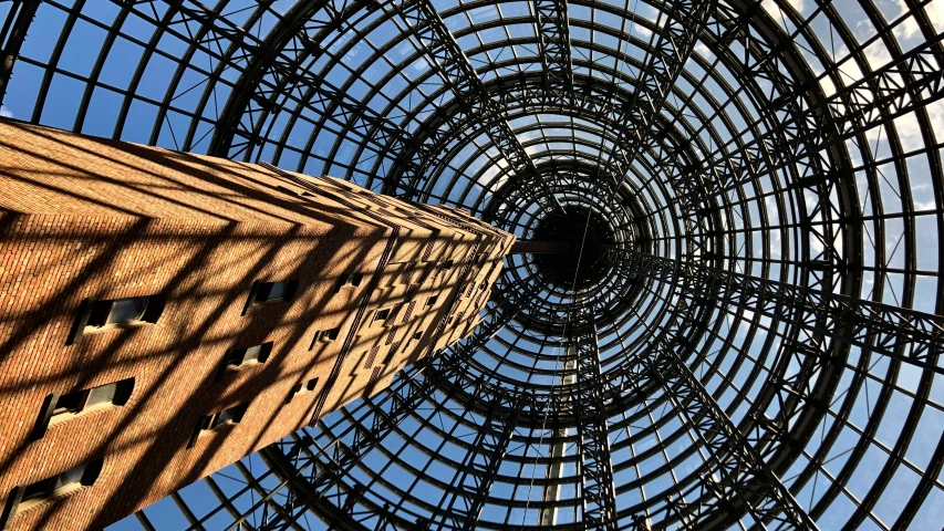 the inside of a building with metal bars