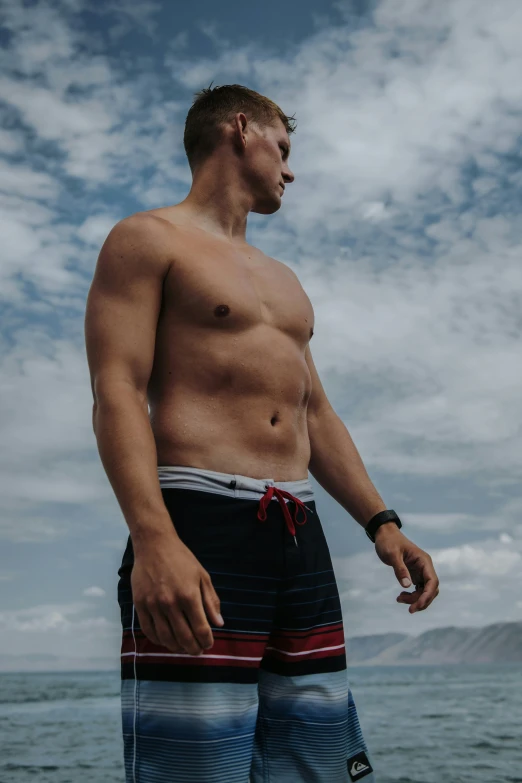 a man with  on standing on the beach