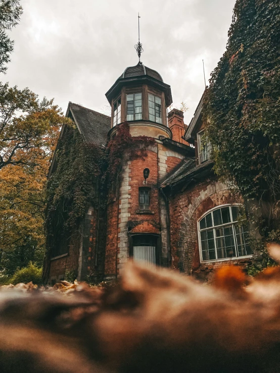 the image is taken looking up at a castle