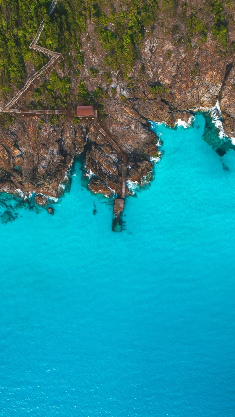 a bird - eye view shows the top down of the shoreline