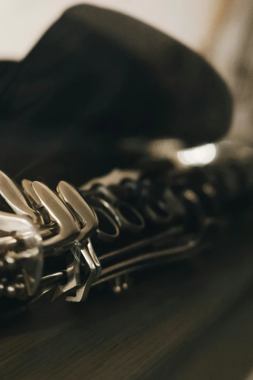 a silver musical instrument on a table top