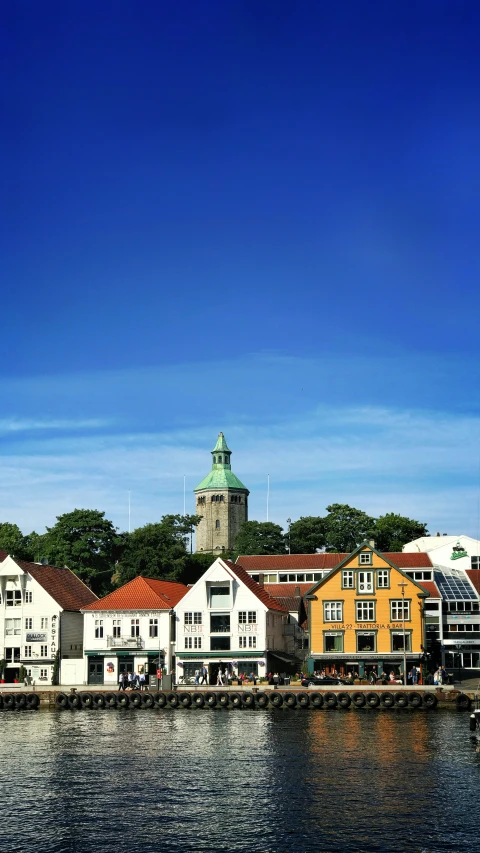 a bunch of buildings sitting in the middle of a river