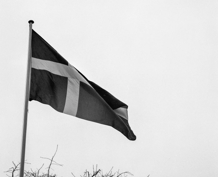 black and white po of flag on a pole