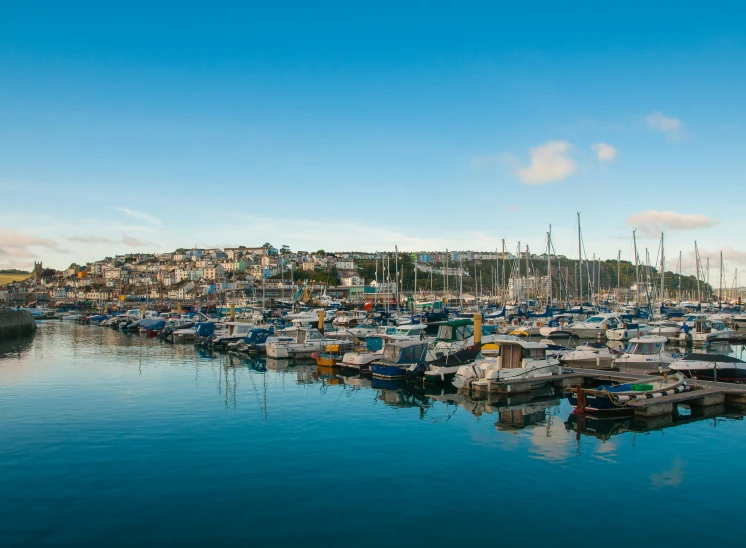 boats floating in the water at a marina