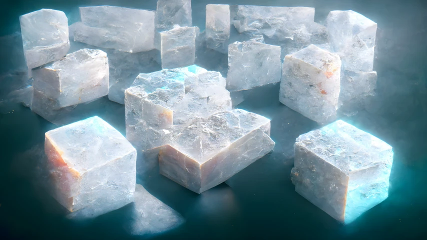 several cubes of different shapes and sizes covered with white substance