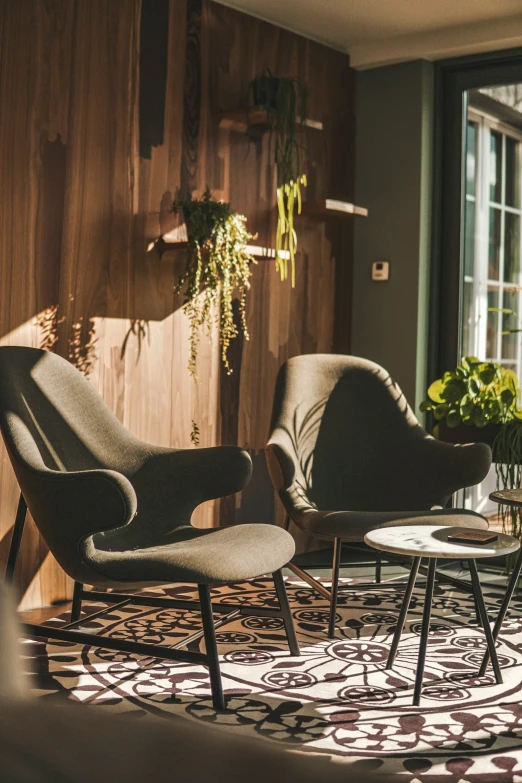 the three chairs are next to each other on the rug