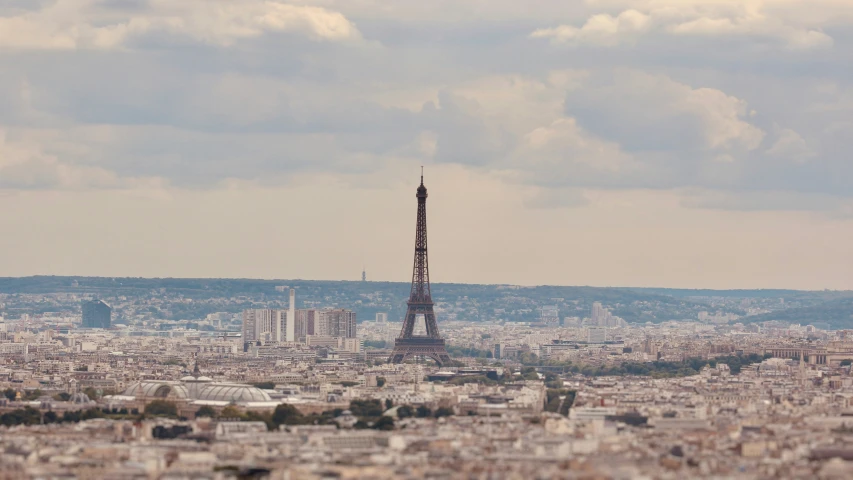 the eiffel tower is visible from above the city