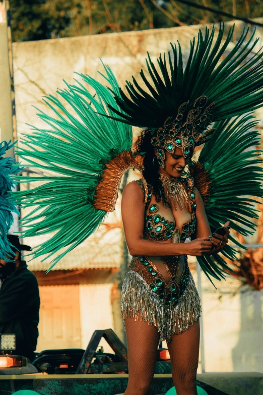 a woman in an elaborate outfit at the carnival