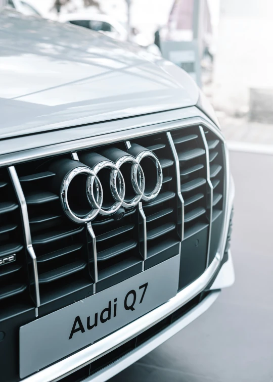 front of a car with an audi logo