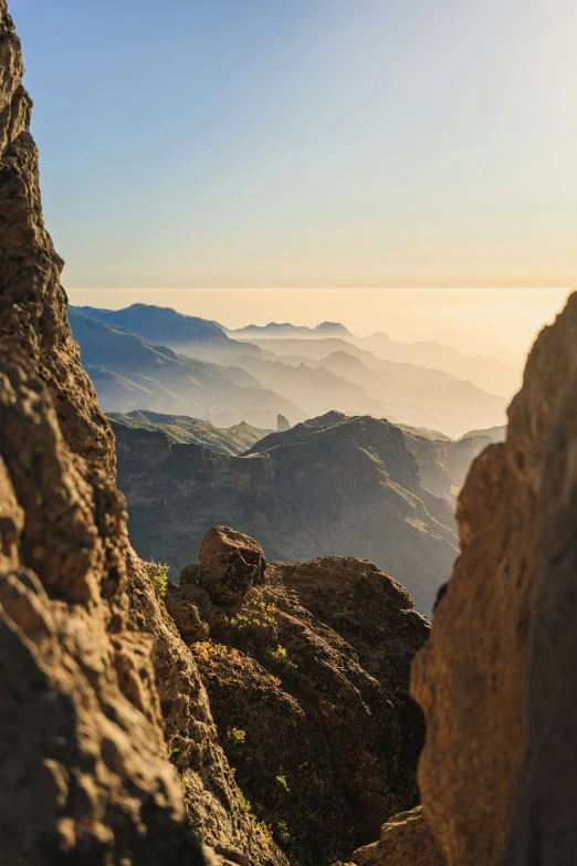 mountain peaks are covered with a very foggy haze