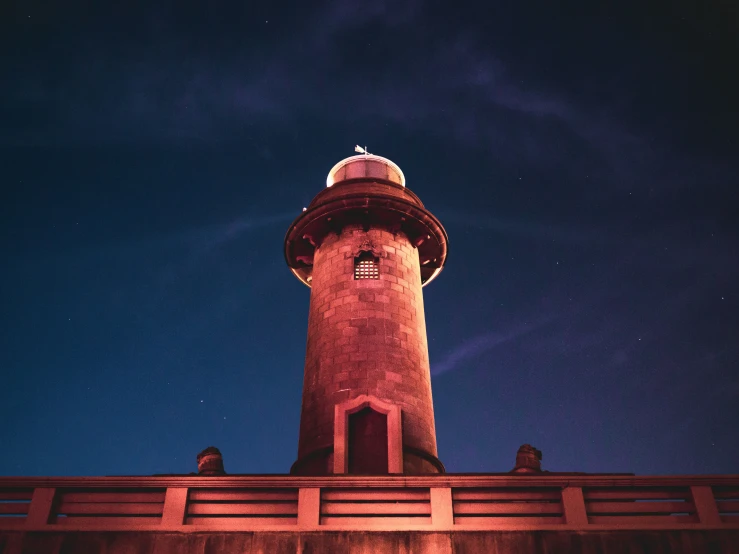 the lighthouse has a red light on it