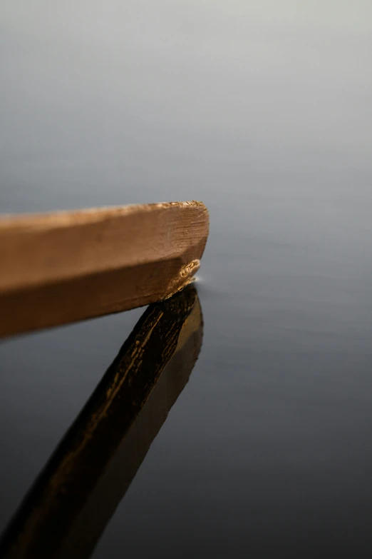 a wooden object floating on top of a water covered lake