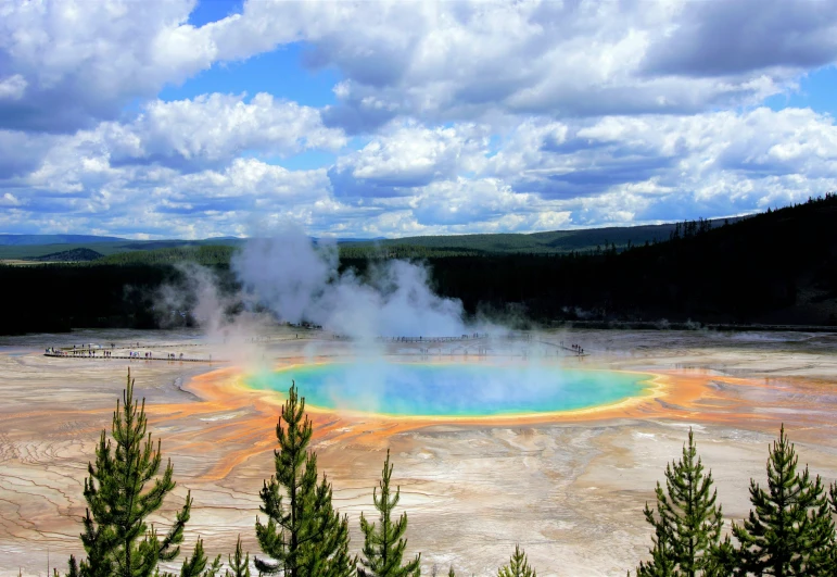 a big pond of colored water in a dry climate