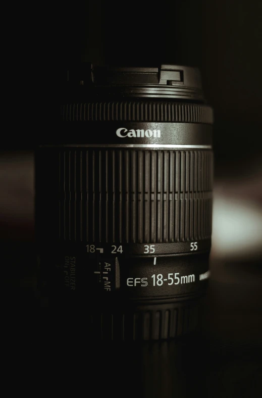 a canon lens with a black background
