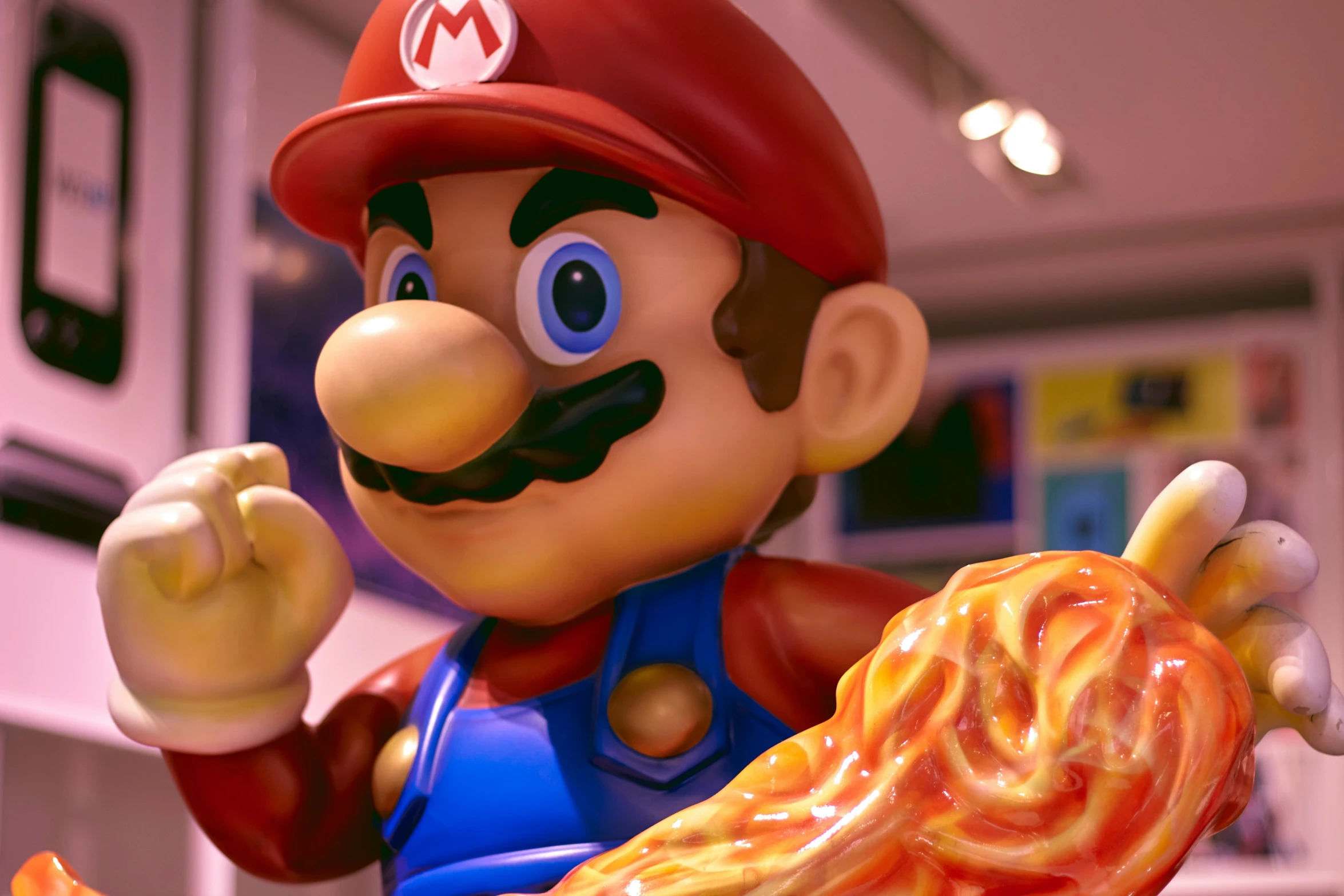 a figurine of mario with many noodles on it