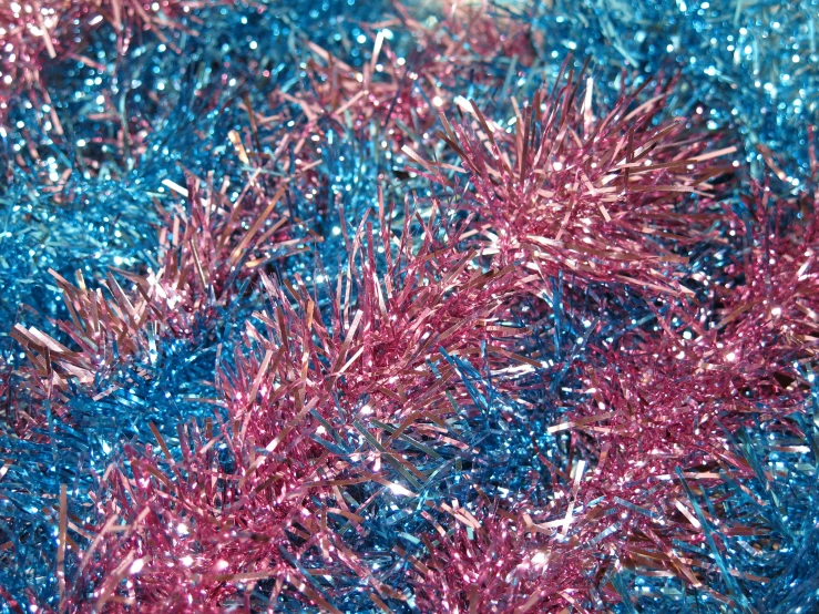 red and blue tinsel in the glitter